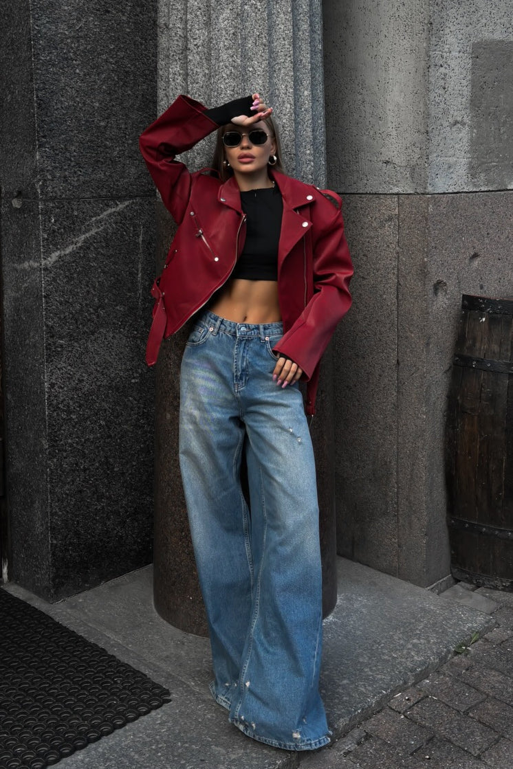 Jeans mit geradem Schnitt und niedriger Taille in Blau mit Vintage