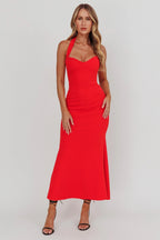 Fire – Satin-Maxikleid mit Neckholder und Kristallen