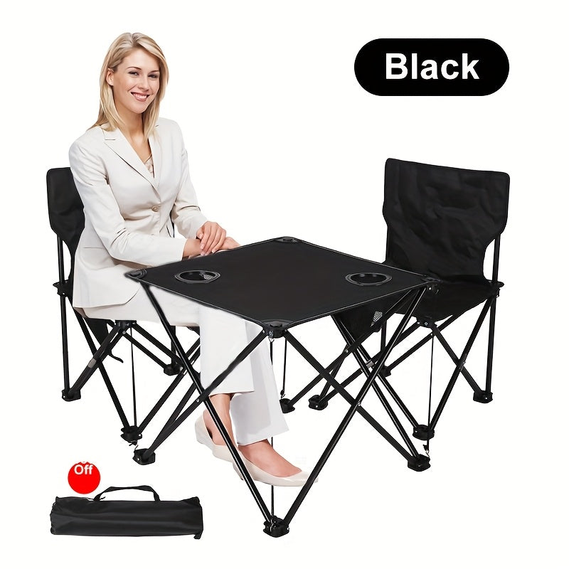 Klappbarer Outdoor Tisch- sowie Stuhlset – Tragbar für Camping & BBQ