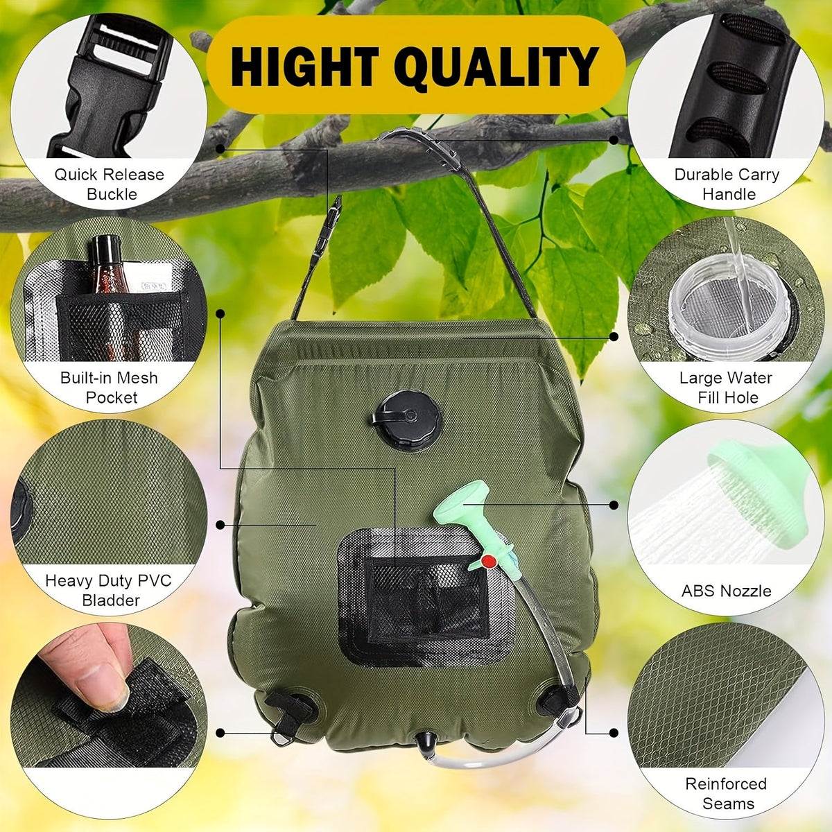 SunnyFlow Solar-Dusche Sack – Funktional, Auslaufsicher und Mit Temperaturmesser