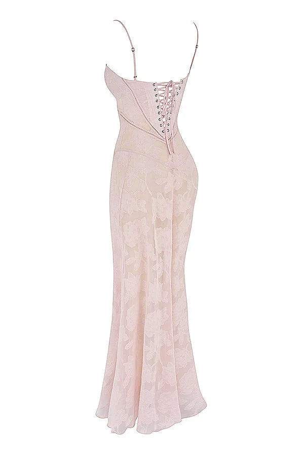 Damen Maxikleid mit Blumenapplikationen und Spaghettiträgern