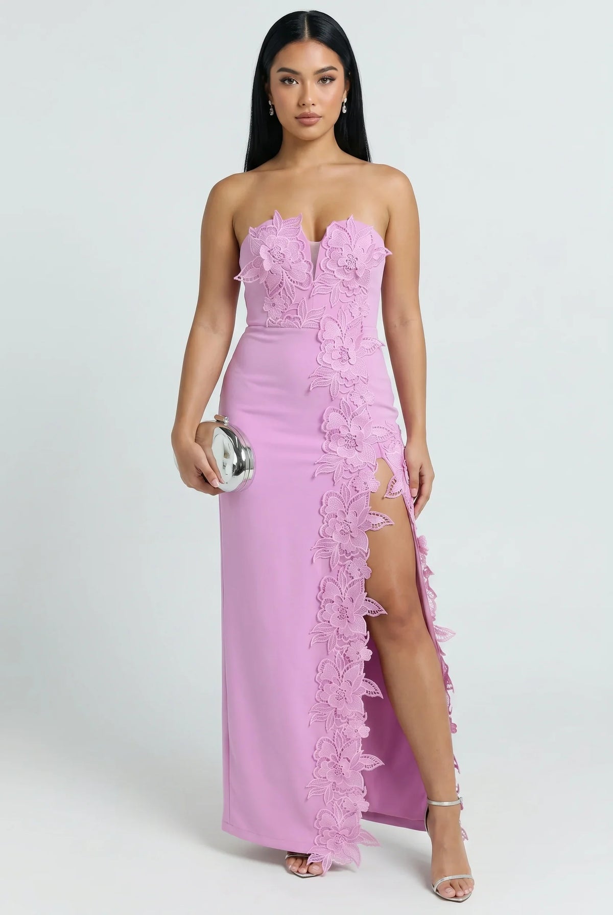Éloise – Schulterfreies Maxikleid mit Beinschlitz und Blumenmuster