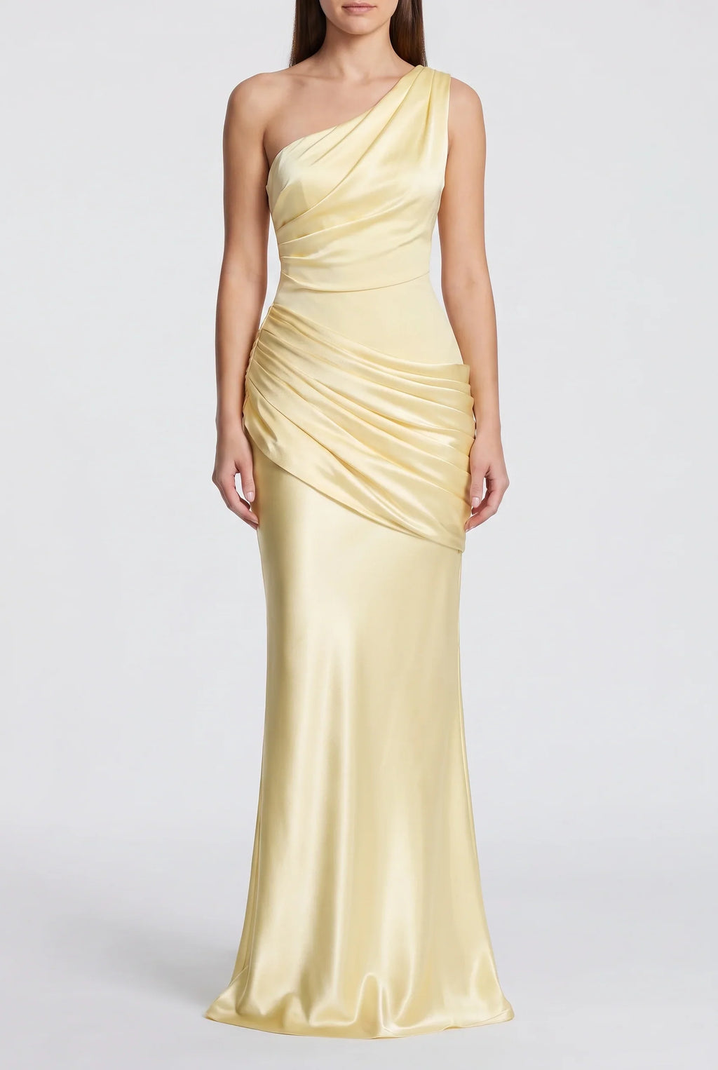 Damen One-Shoulder-Maxikleid mit Satin-Drapierung