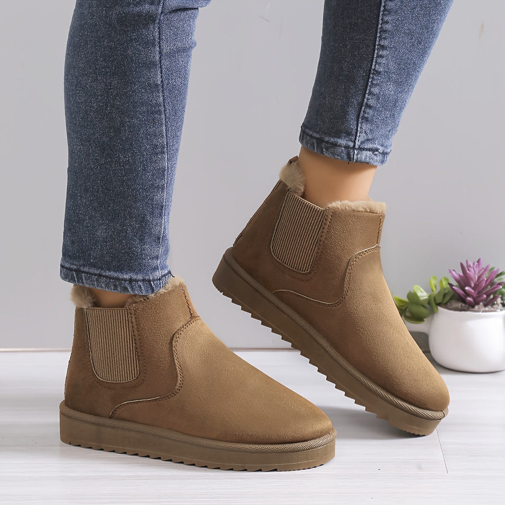 Stiefeletten gefüttert mit flachem Absatz – Beige