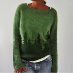 Retro-Pullover – Blau/Bäume