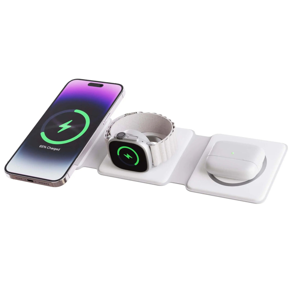 TriCharge Fold – Drahtloses Reise-Ladegerät für iPhone, Watch sowie AirPods