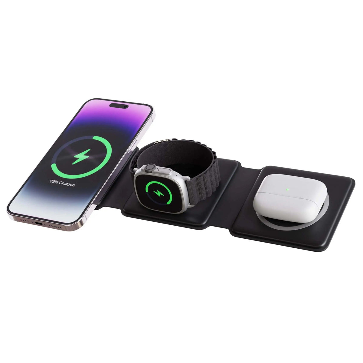 TriCharge Fold – Drahtloses Reise-Ladegerät für iPhone, Watch sowie AirPods