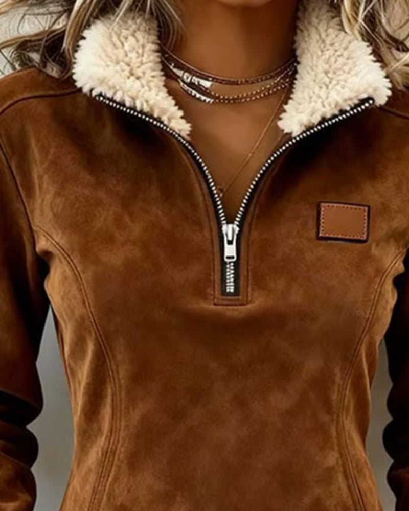 Pullover mit Reißverschluss-Kragen, asymmetrischem Design und Fransenakzenten