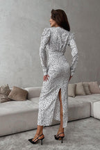 Maxikleid mit V-Ausschnitt, Puffärmeln und Blumenmuster
