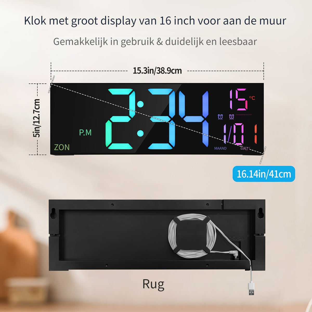 LumiWall Digitale Wanduhr – Groß, Farblich sowie Leicht Ablesbar