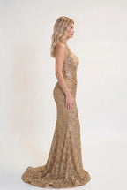 Mermaid – Wickel-Maxikleid mit Korsett-Schnürung und Pailletten