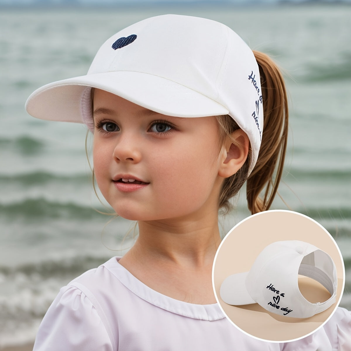 Verstellbare Baseballmütze für Kinder – Herzstickerei sowie atmungsaktiver Sitz