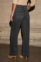 Jeans mit weitem Bein und hoher Taille in Schwarz