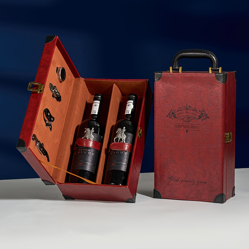 Klassischer 2-Flaschen-Weinträger inklusive Zubehör – Tragbare Geschenkbox