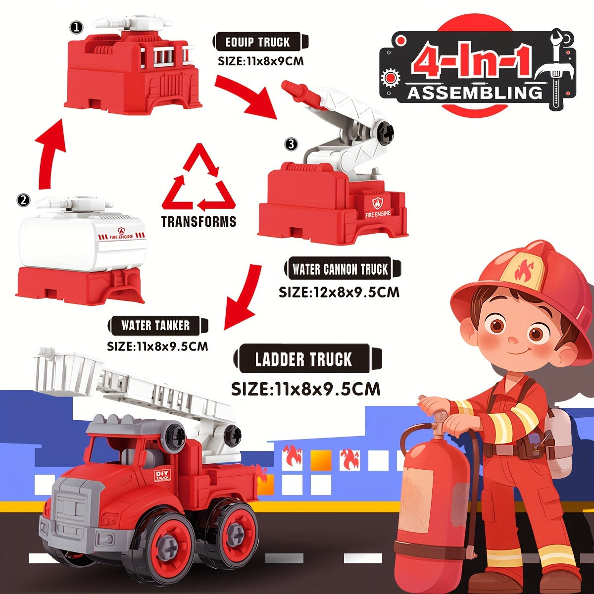 Feuerwehrhelden Bau-Set – Baue deine eigenen Feuerwehrfahrzeuge sowie rette den Tag