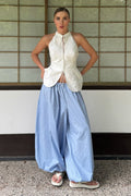 Hose mit weitem Bein und Baumwolle in Blau