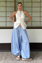 Hose mit weitem Bein und Baumwolle in Blau