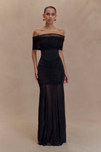 Damen Maxikleid mit Carmen-Ausschnitt und Raffungen
