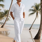 Herren Lässig Leinen Set – Bequem und Luftig mit Langer Hose und Kurzen Ärmeln