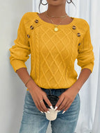 Langärmeliger Pullover Mit Zopfmuster, Lässiger Pullover Mit Rundhalsausschnitt