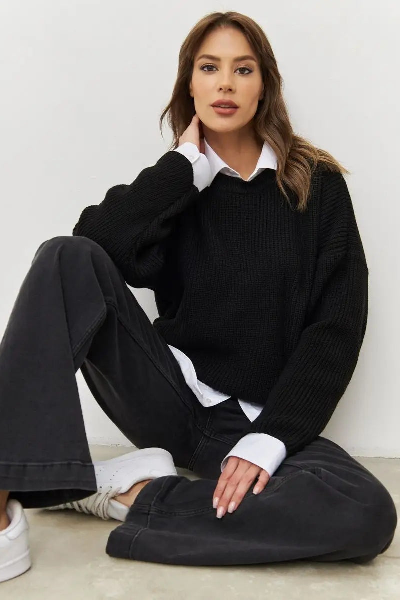 Pullover mit Strickstruktur in Weiß locker geschnitten