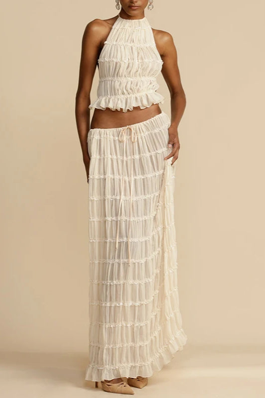 Maxikleid mit Neckholder und Raffung