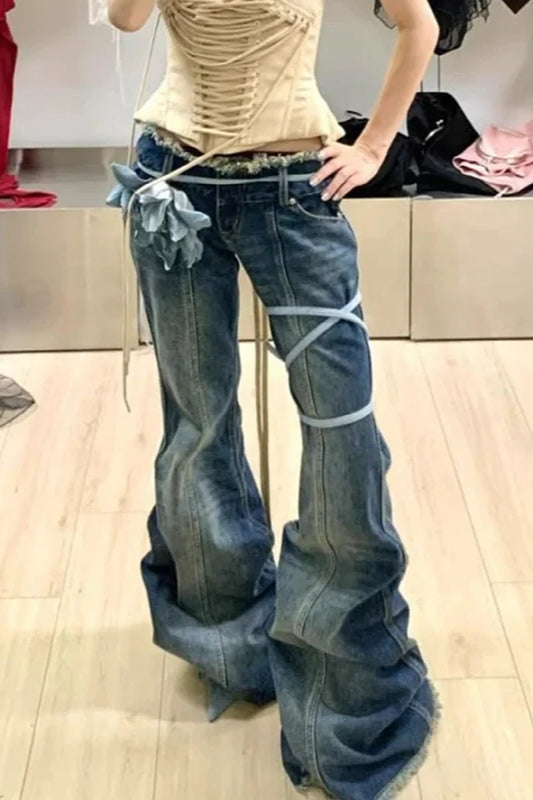 Jeans mit hoher Taille und Denim in Blau
