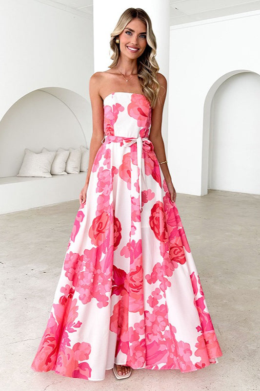 Trägerloses Maxikleid mit Bindedetail und Druck
