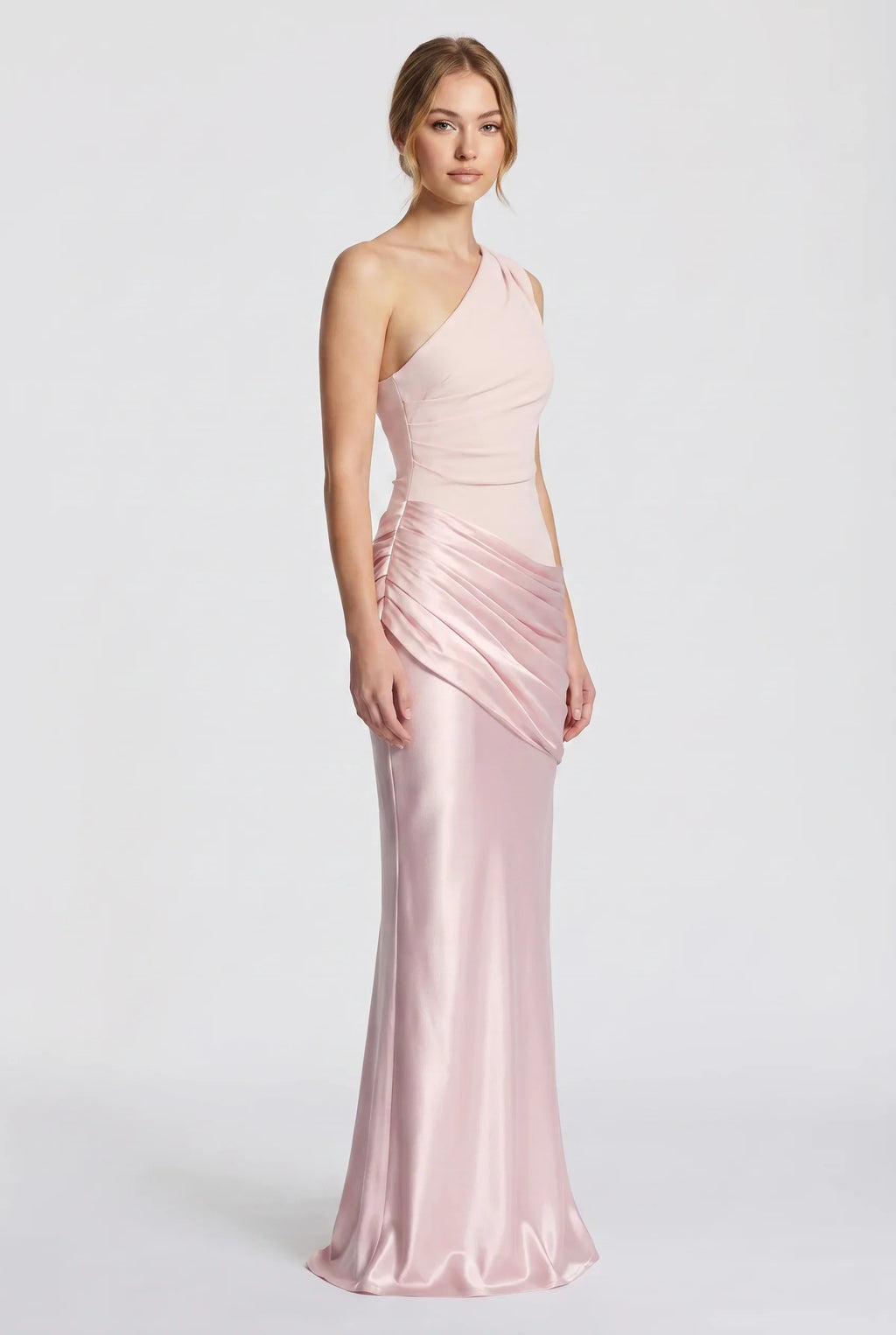 Damen One-Shoulder-Maxikleid mit Satin-Drapierung