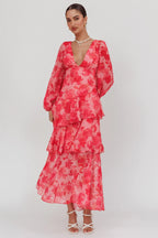 Veda – Maxikleid mit V-Ausschnitt und langen Ärmeln