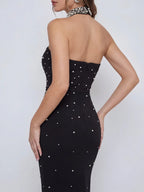 Maxikleid mit Neckholder und Kristallen
