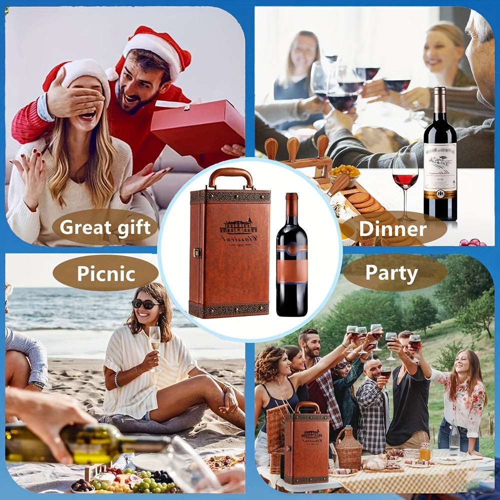 Klassischer 2-Flaschen-Weinträger inklusive Zubehör – Tragbare Geschenkbox