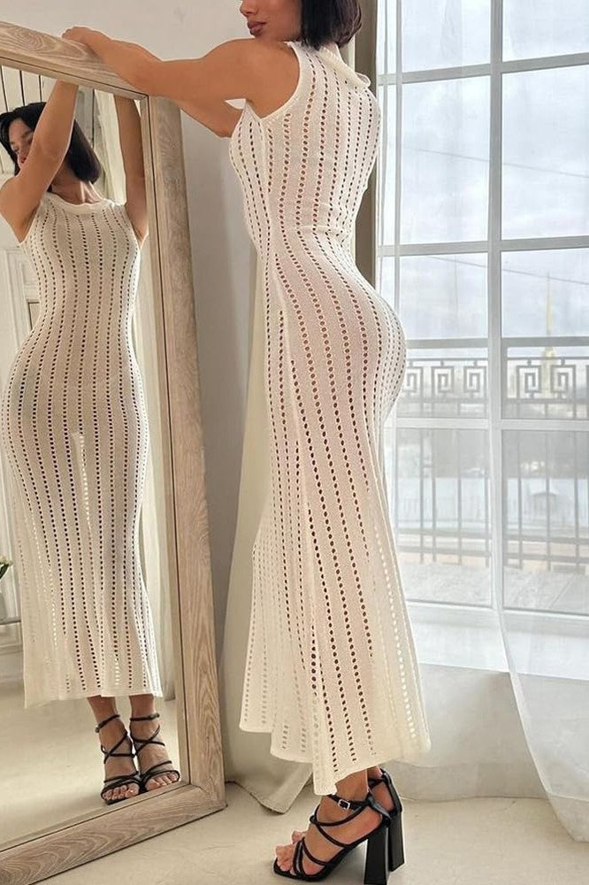 Ärmelloses Kleid mit Strickstruktur