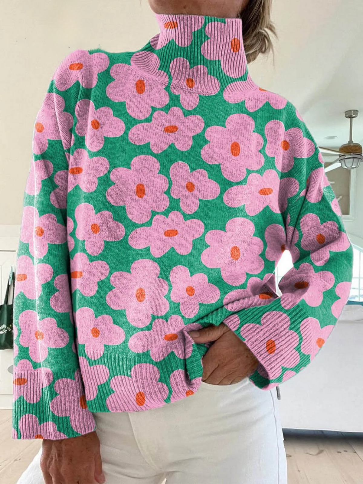 Blumen-Strickpullover