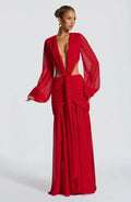 Damen Abendkleid mit tiefem V-Ausschnitt und Raffungen