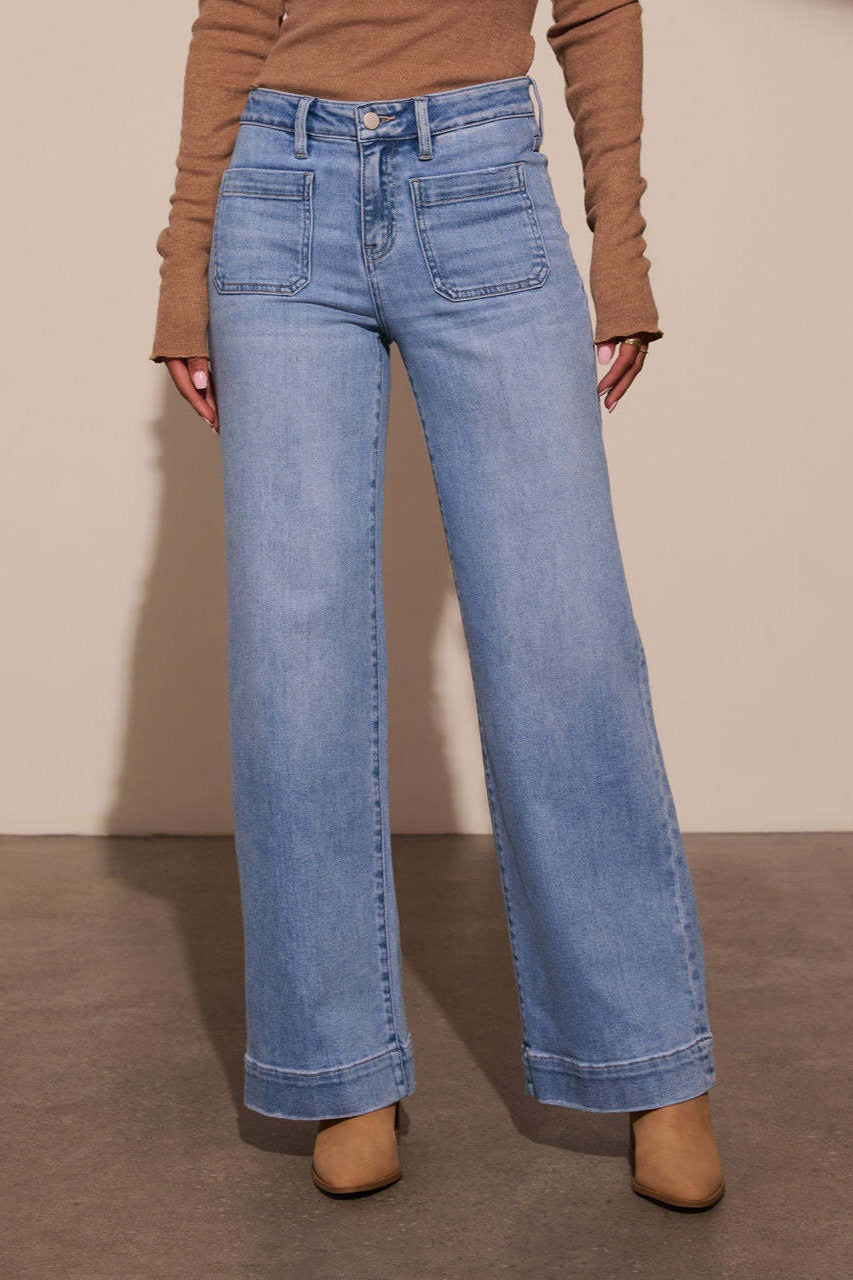 Jeans mit weitem Bein und hoher Taille in Schwarz