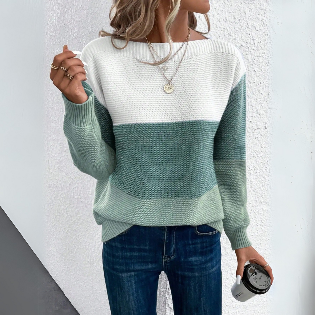 Stilvoller dreifarbiger Patchwork-Pullover