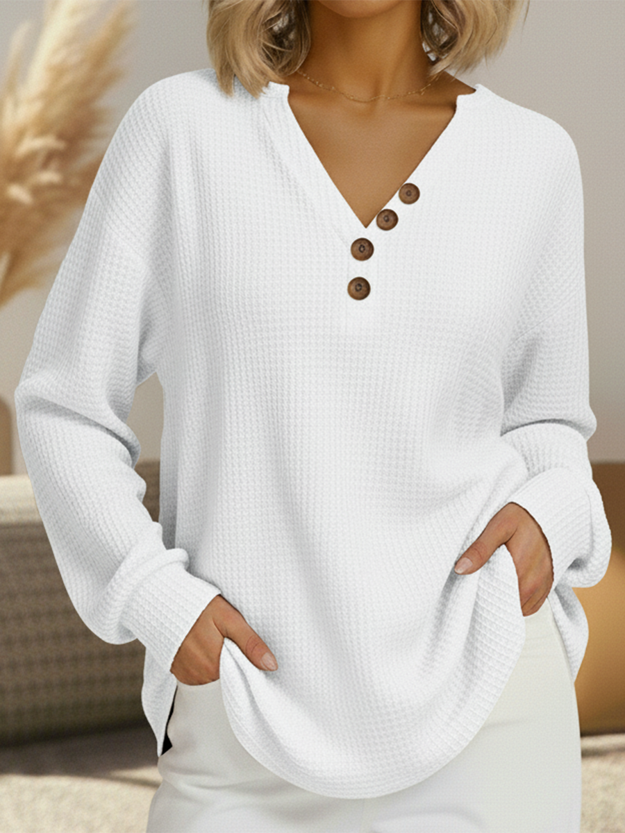 Damen Strickpullover mit V-Ausschnitt und Knopfdetails