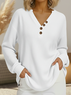 Damen Strickpullover mit V-Ausschnitt und Knopfdetails