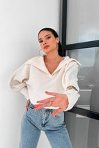 Pullover mit Laternenärmeln und Strickstruktur