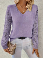 Stilvoller Langarm-V-Ausschnitt-Pullover