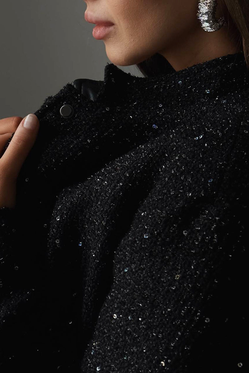 Jacke mit Stehkragen, Taschen und Pailletten
