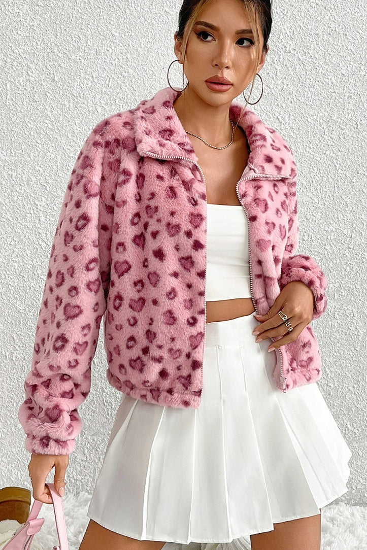 Mantel mit Leopardenmuster in Rosa