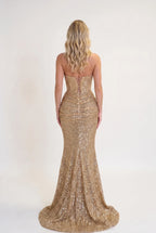 Mermaid – Wickel-Maxikleid mit Korsett-Schnürung und Pailletten