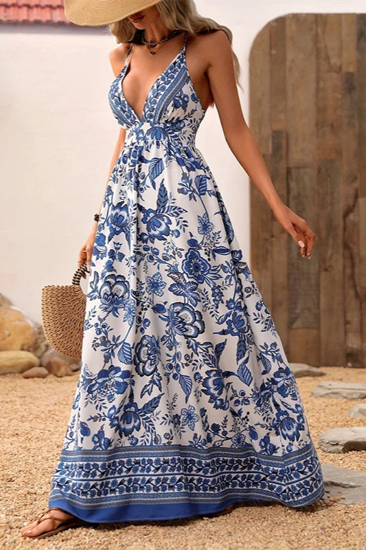 Kleid mit V-Ausschnitt, kurzen Ärmeln und Blumenmuster