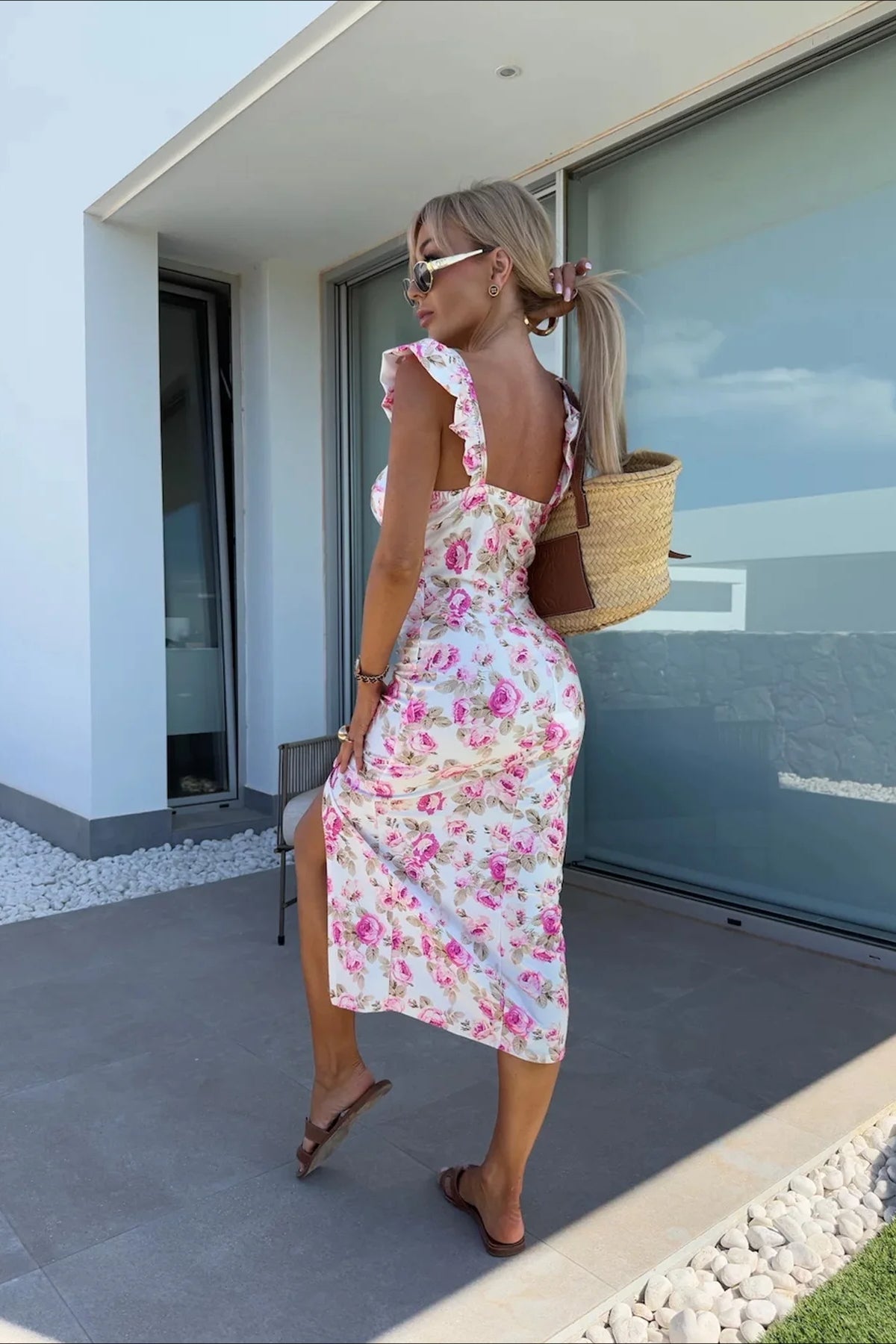 Midikleid mit Schlitz und Blumenmuster