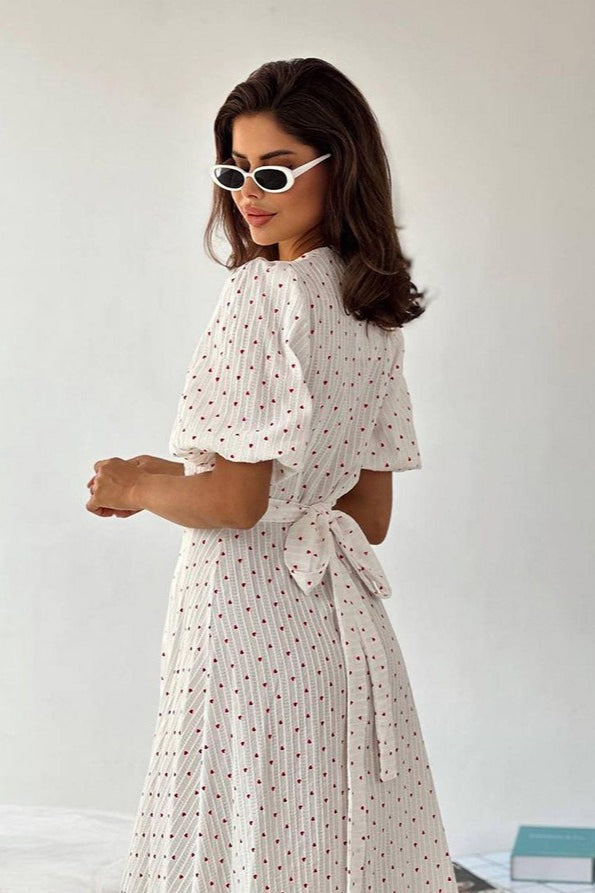 Maxikleid mit V-Ausschnitt, Wickeldesign und Druck