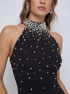 Maxikleid mit Neckholder und Kristallen
