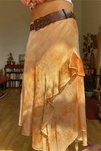 Asymmetrischer Rock mit Rüschen in Gelb