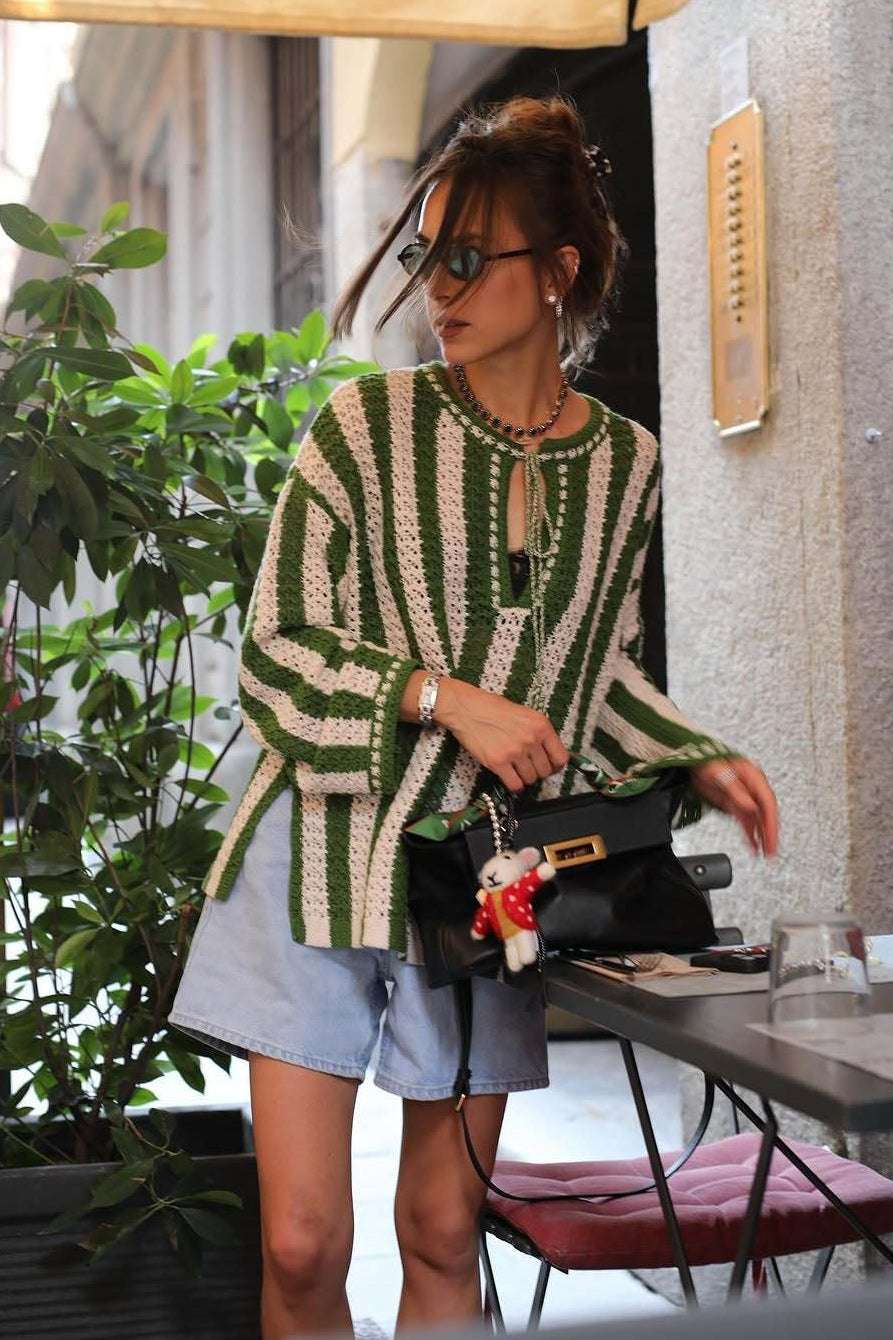 Pullover mit Bindedetail und Streifenmuster
